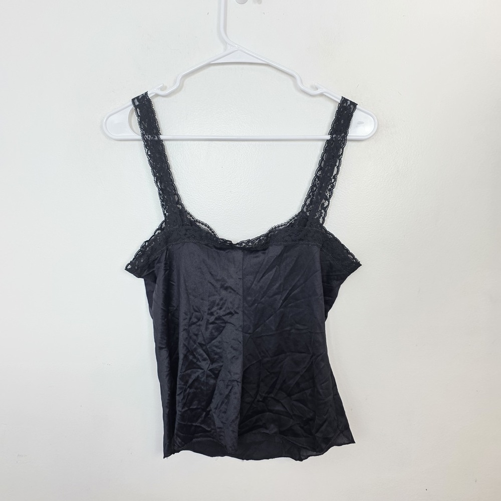 Vintage Olga Black Satin Lace Trim Y2K Whimsygoth Feminine Tank Top Size Medium - Picture 7 of 8